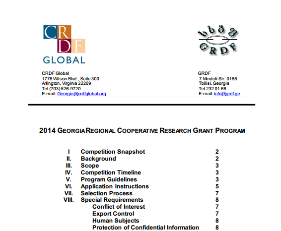 CRDF Global and GRDF (Georgia Research and Development Foundation) are inviting proposals for Georgia Regional Cooperative Research Grant Program.