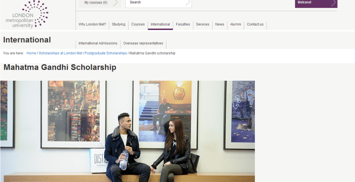 London Metropolitan University ‘Mahatma Gandhi Scholarship’ for Indian Student